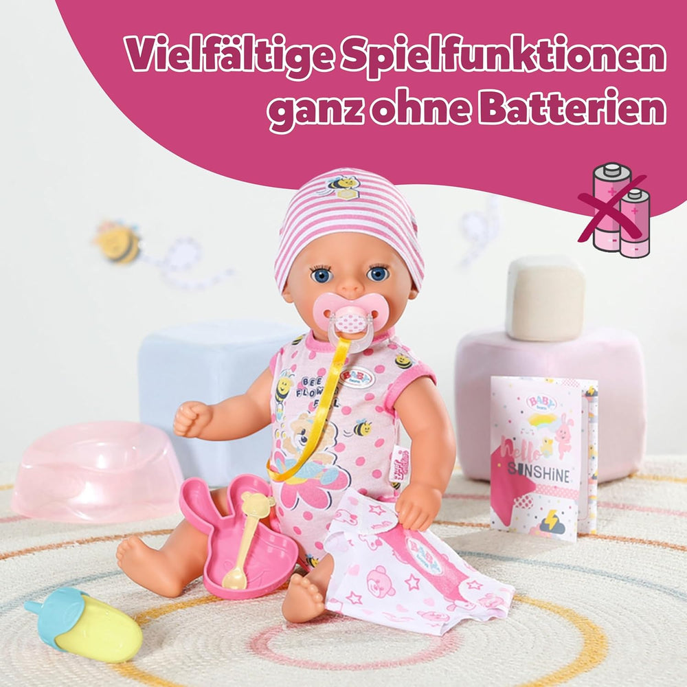 BABY Born Lena (Fetiță) - păpușă bebeluș 36 cm - 7 funcții, inclusiv accesorii și saltea - Funcționează complet fără baterii - Potrivită pentru copii mici de la 1 an