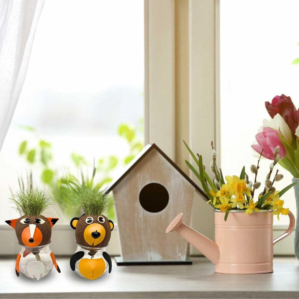 Bada Bing Graskopf Juego de 4 piezas incl. Wasserbehälter Waldtiere DIY Tiere – Rasenkopf Tierkopf mit Rasensamen – Experiment für Kinder – Spaß mit Lerneffekt – Geschenk Mitbringsel Kindergeburtstag Mitgebsel