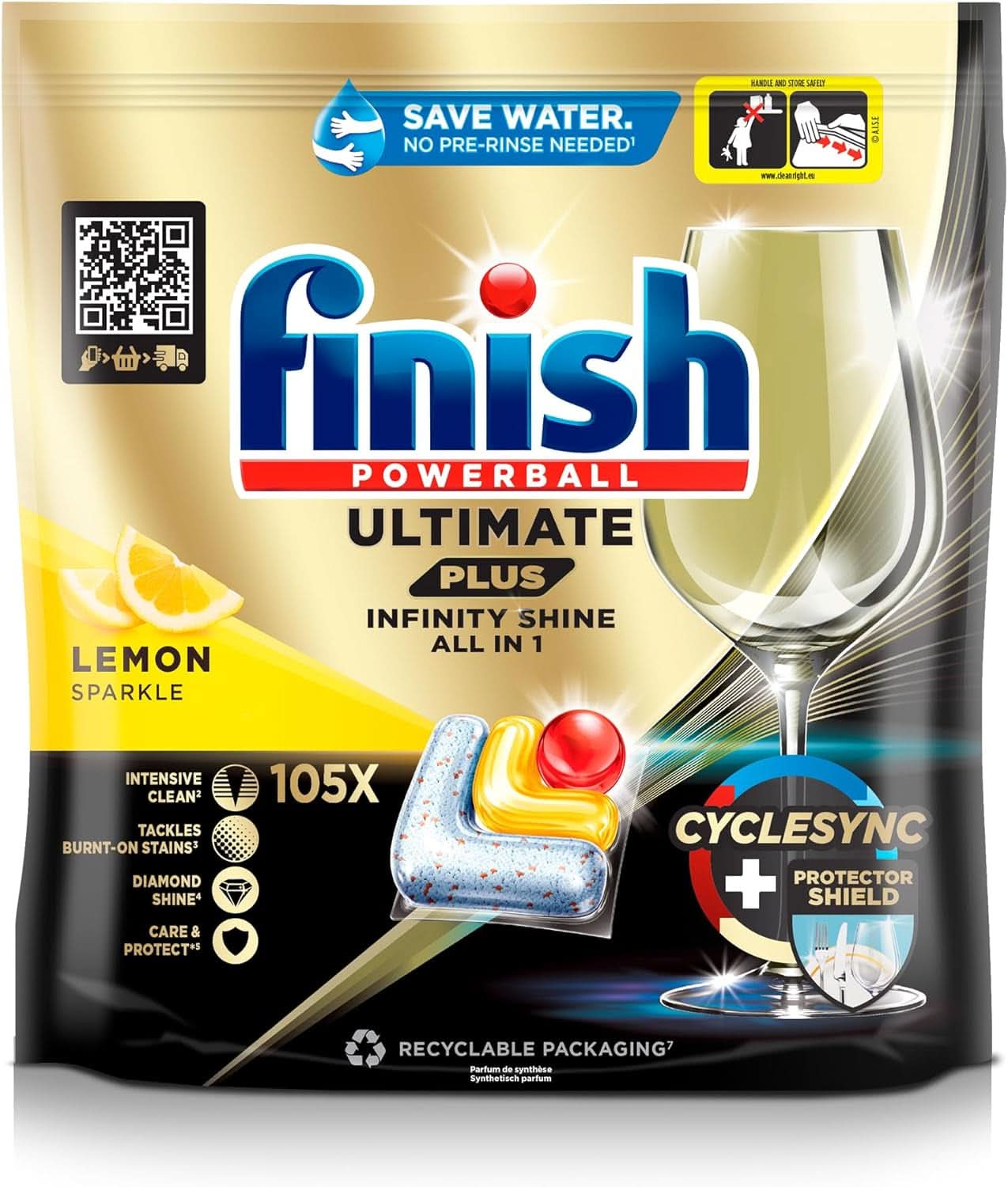 Finish Ultimate plus Infinity Shine Citrus Dishwasher Pastillas - Pastillas para lavavajillas, limpieza intensiva - 105 cápsulas, limón Naty Shop