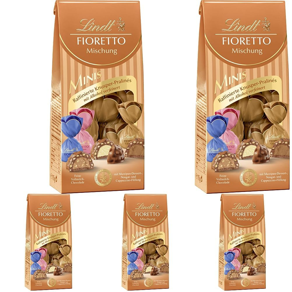 Chocolate - Surtido FIORETTO Minis | 115 gramos | Aprox. 10 bombones de chocolate con leche en sabores mazapán, capuchino y turrón, contiene alcohol | Set de regalo de chocolate | Set de regalo de chocolate (paquete de 5)