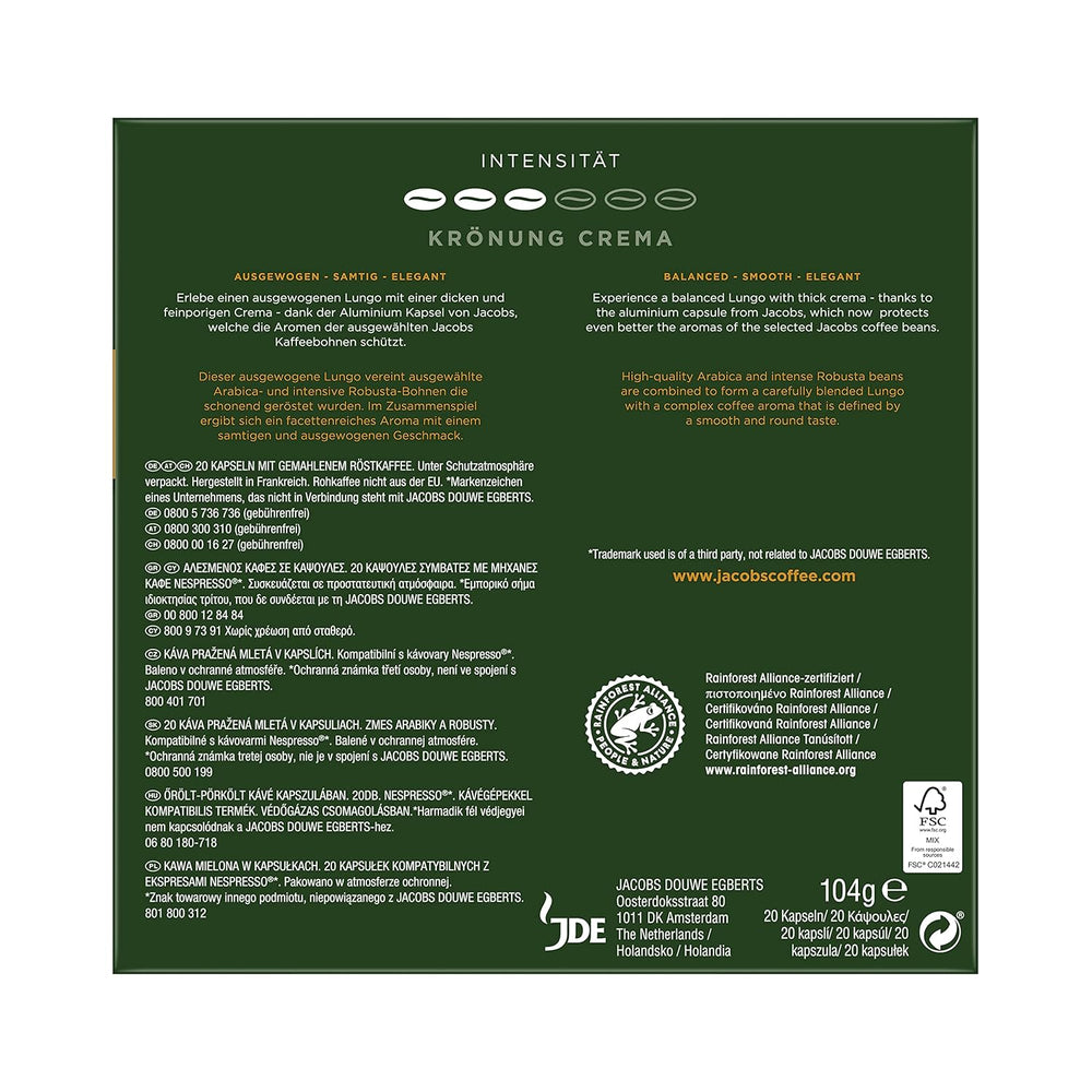 Kaffeekapseln Lungo Classico, Intensität 6 von 12, 10 x 20 Getränke & Kaffeekapseln Krönung Crema, 200 Nespresso kompatible Kapseln, 10er Pack, 10 x 20 Getränke, 1040 g