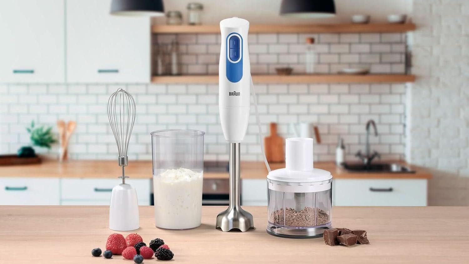 Braun Multiquick2 MQ20236MWH Stabmixer, Batidora Zum Mixen Von Saucen Und Smoothies, 2 Geschwindigkeitsstufen, Zerkleinerer 500 Ml, Becher 600 Ml, Schneebesen Aus Stahl Mother and Child Naty Shop