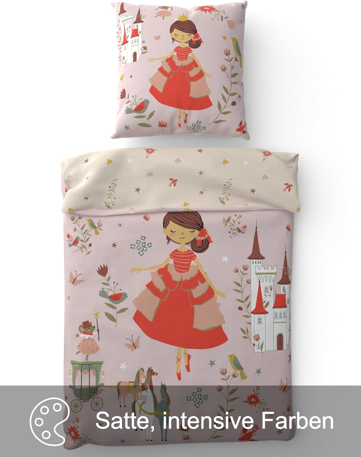 Skybrands Bettwäsche Prinzessin 135X200 [Mit Beutel] Einhorn Mädchen Bettwäsche Baumwolle 2 TLG. 1X Bettbezug 1X Kissenbezug Tienda Naty