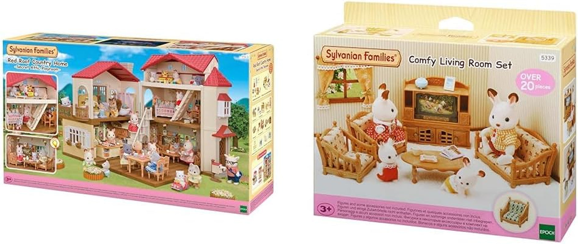 5716 Casă de oraș cu mansardă - Casă de păpuși și L5339 Living tip casă de țară - Mobilier pentru casă de păpuși, 30 x 50 cm, 1 bucată (1 pachet), fabricată din plastic