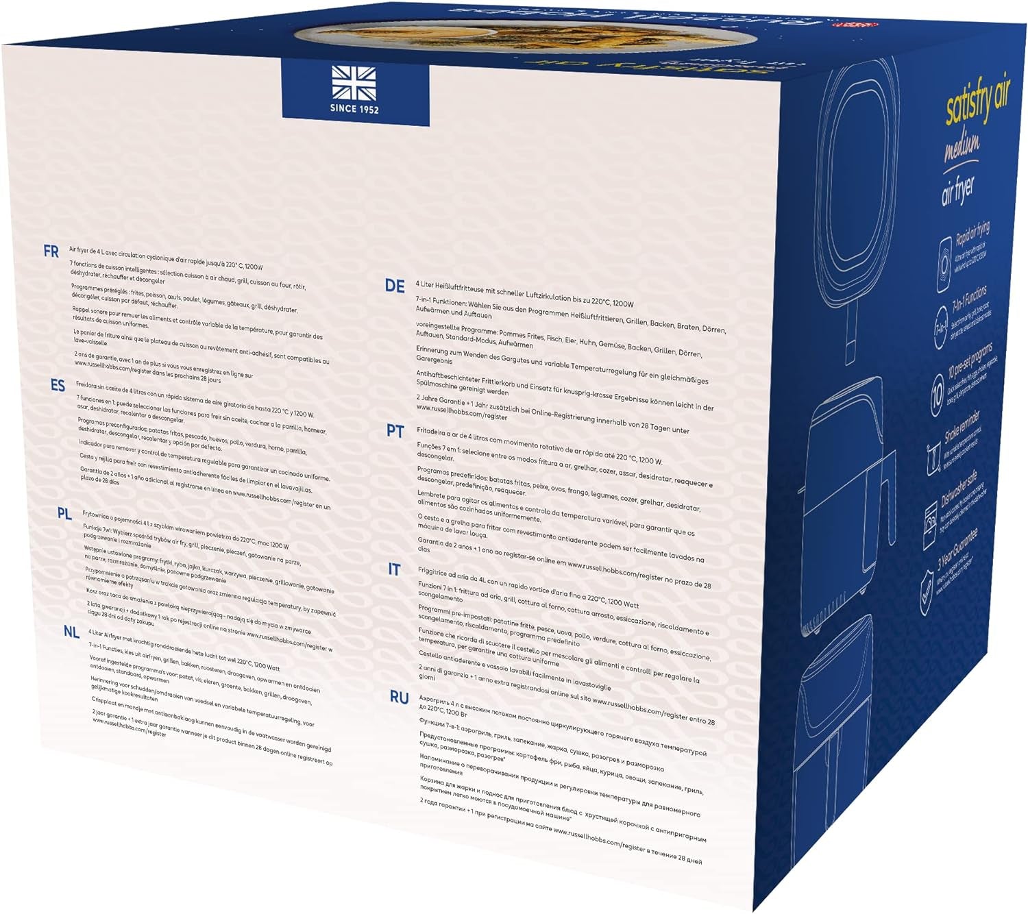 Russell Hobbs Air Fryer L 4L Rapid Airfryer, 7 funciones de cocción, 10 programas Electrodomésticos Naty Shop