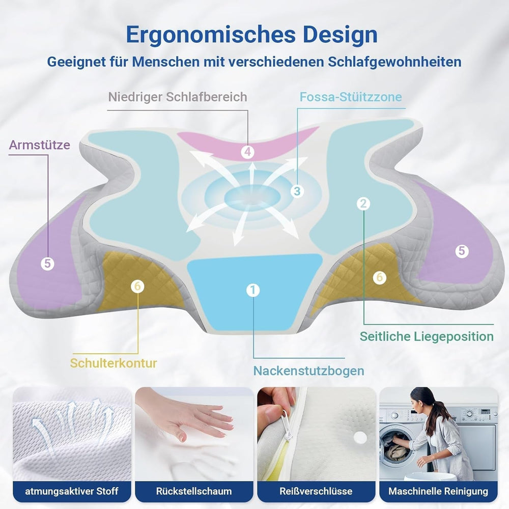 NVKHG Memory Foam Pillow Ergonomic Neck Pillow Head Pillow, Memory Foam Pillow Head Pillow For Side, Back & Stomach Sleeper To Improve Sleep Quality, 60X41X13/11Cm Perne ortopedice cervicale Naty Shop
