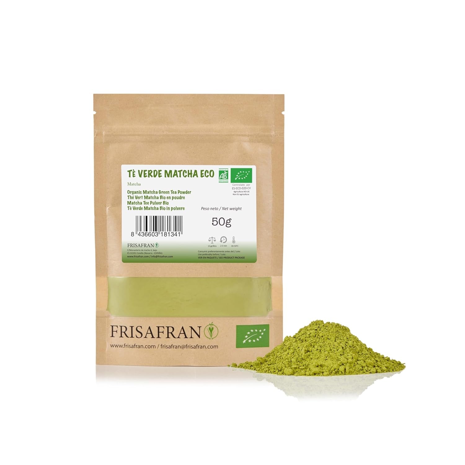 FRISAFRAN | Ceai Matcha organic 50G | Ceai organic pudră | 100% natural | Ceai verde Matcha organic pudră | Calitate ceremonială | Cultivat în Japonia | Detox vegan | Băuturi smoothie | Multivitamine | Detoxifiere