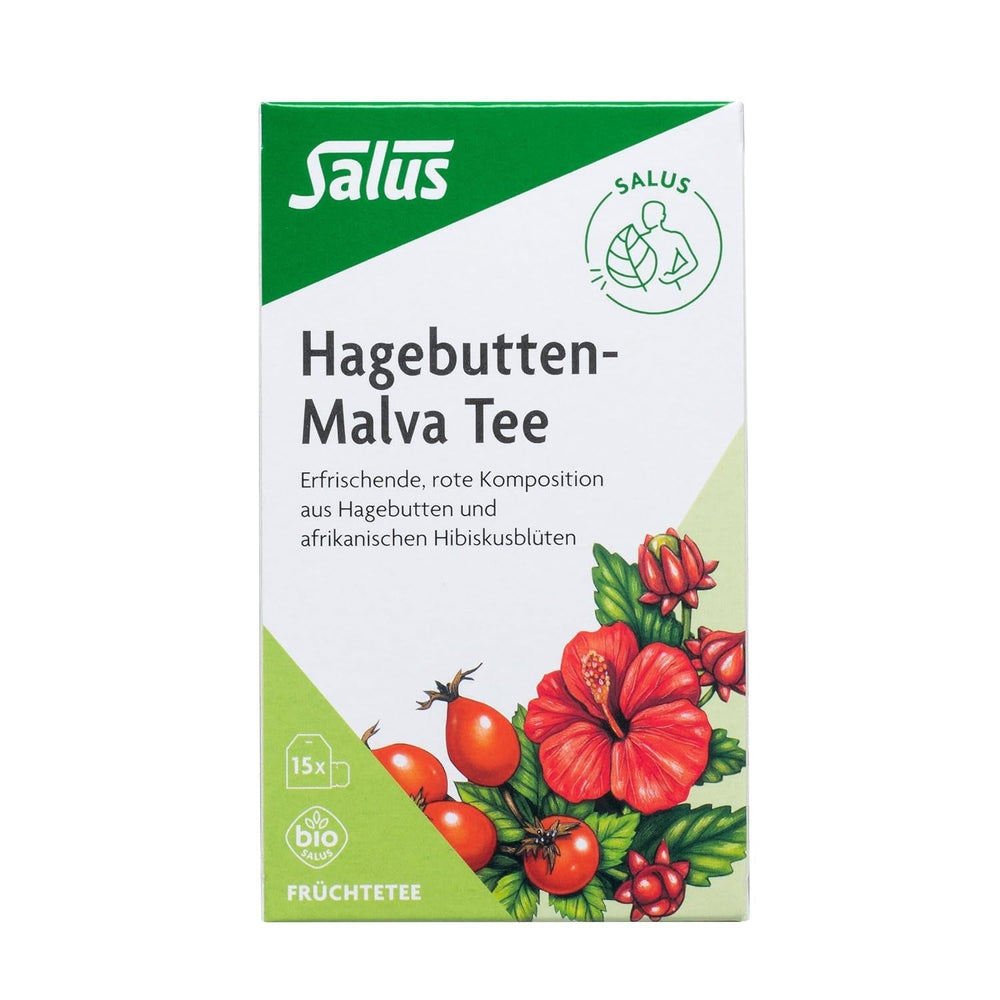Salus - Ceai de măceșe și malva - 1X 15 pliculețe filtru (45 g) - Ceai de fructe - Compoziție din măceșe și flori de hibiscus african - Răcoritor - Bio