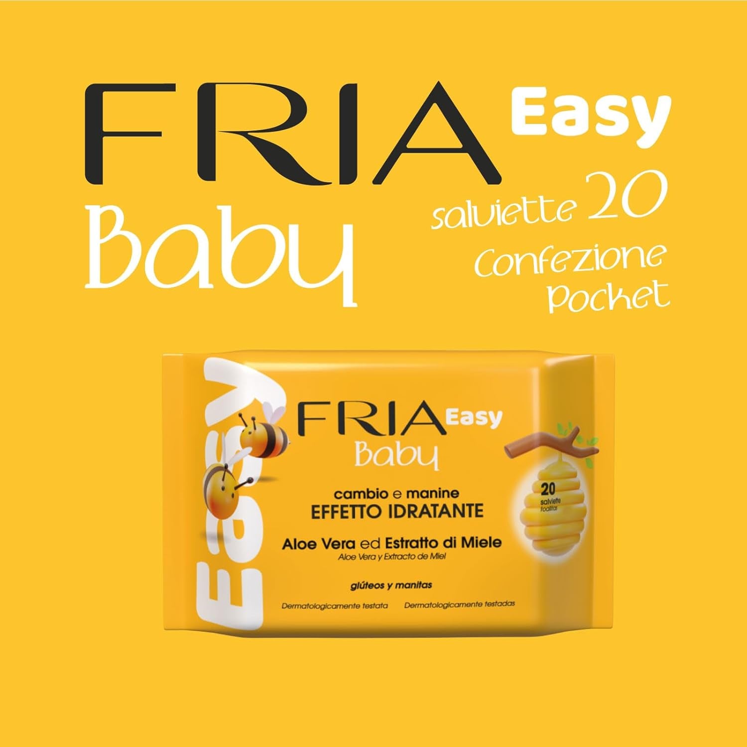 Toallitas húmedas Easy Baby con aloe vera y extracto de miel, hidratantes para la piel, dermatológicamente probadas, paquete de 20 toallitas