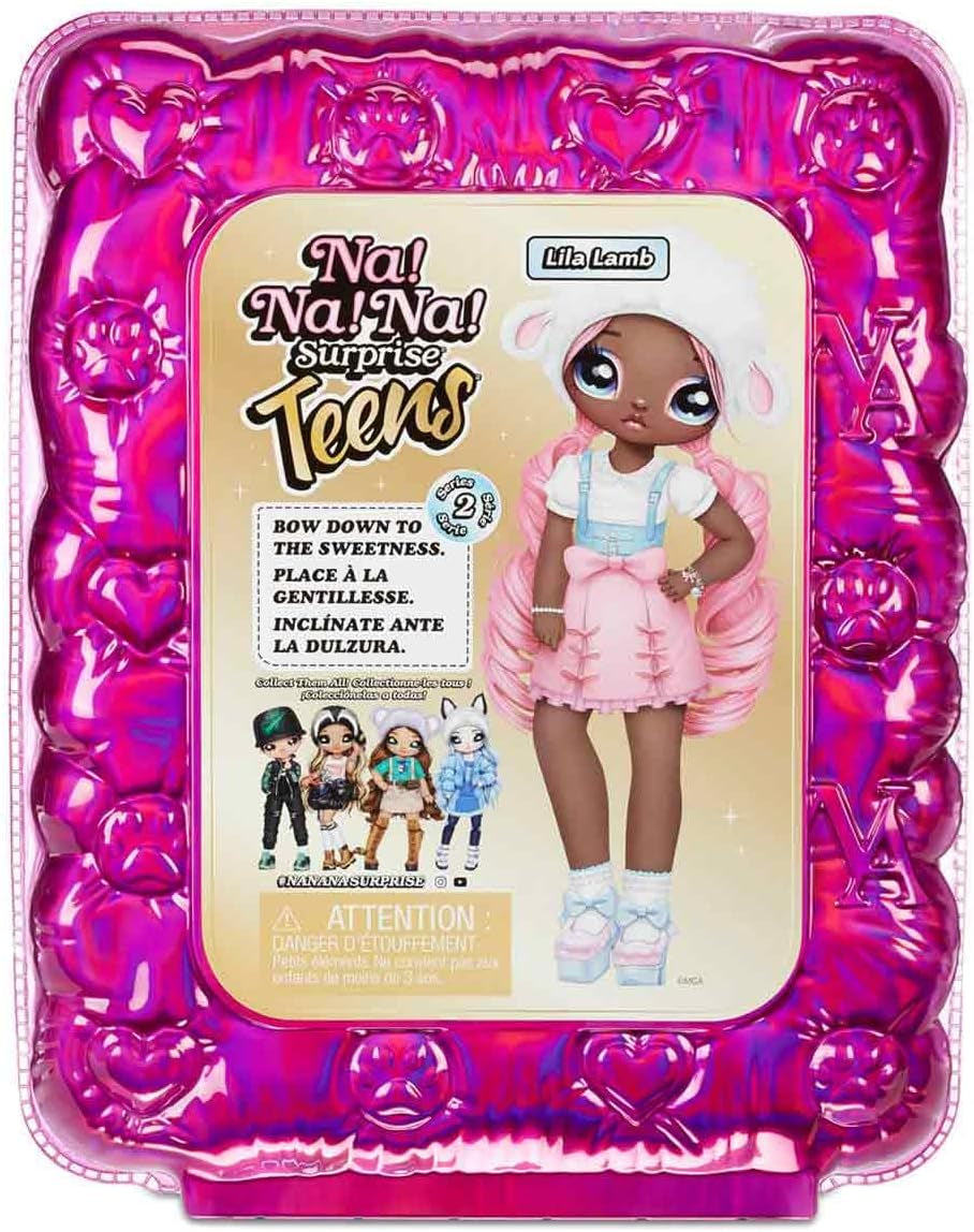¡N / A! ¡N / A! ¡N / A! SurpriseTeens Modepuppe - Sammlerpuppe - Stoffpuppe suave de 28 cm, inspirado en Ovejas - Con pelo rosa - Cordero Lila