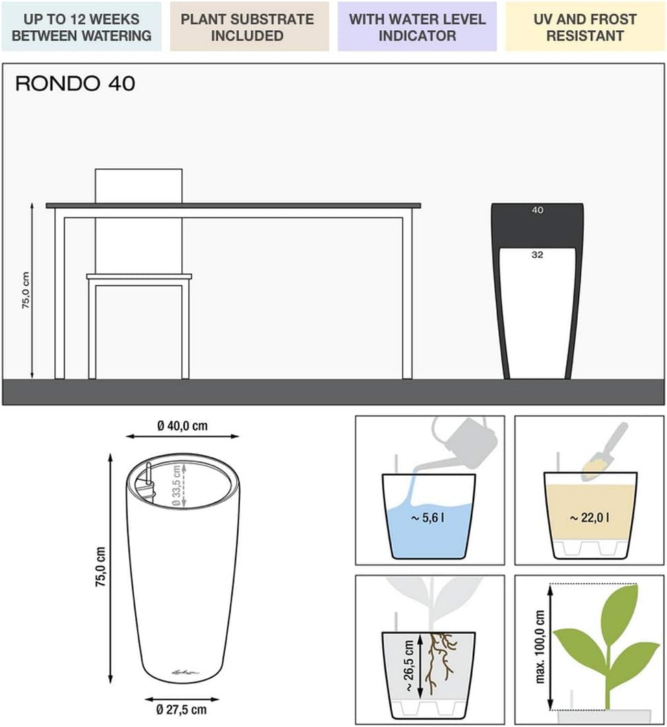 LECHUZA RONDO Premium 40 alb lucios 15740