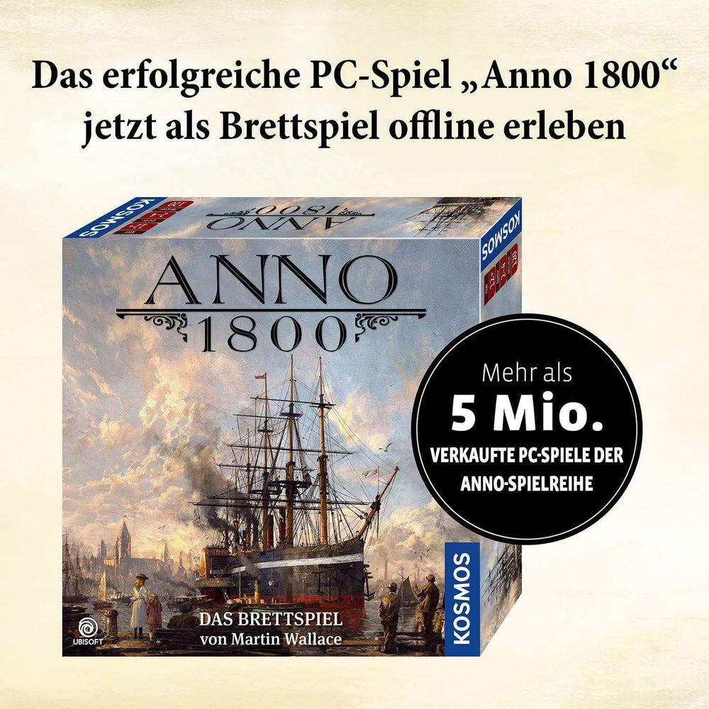 KOSMOS 680428 Anno 1800, Jocul de societate bazat pe popularul joc pentru PC, un joc de strategie de construire a orașelor pentru 2-4 jucători, potrivit pentru vârste de 12 ani și peste, cu grafică originală
