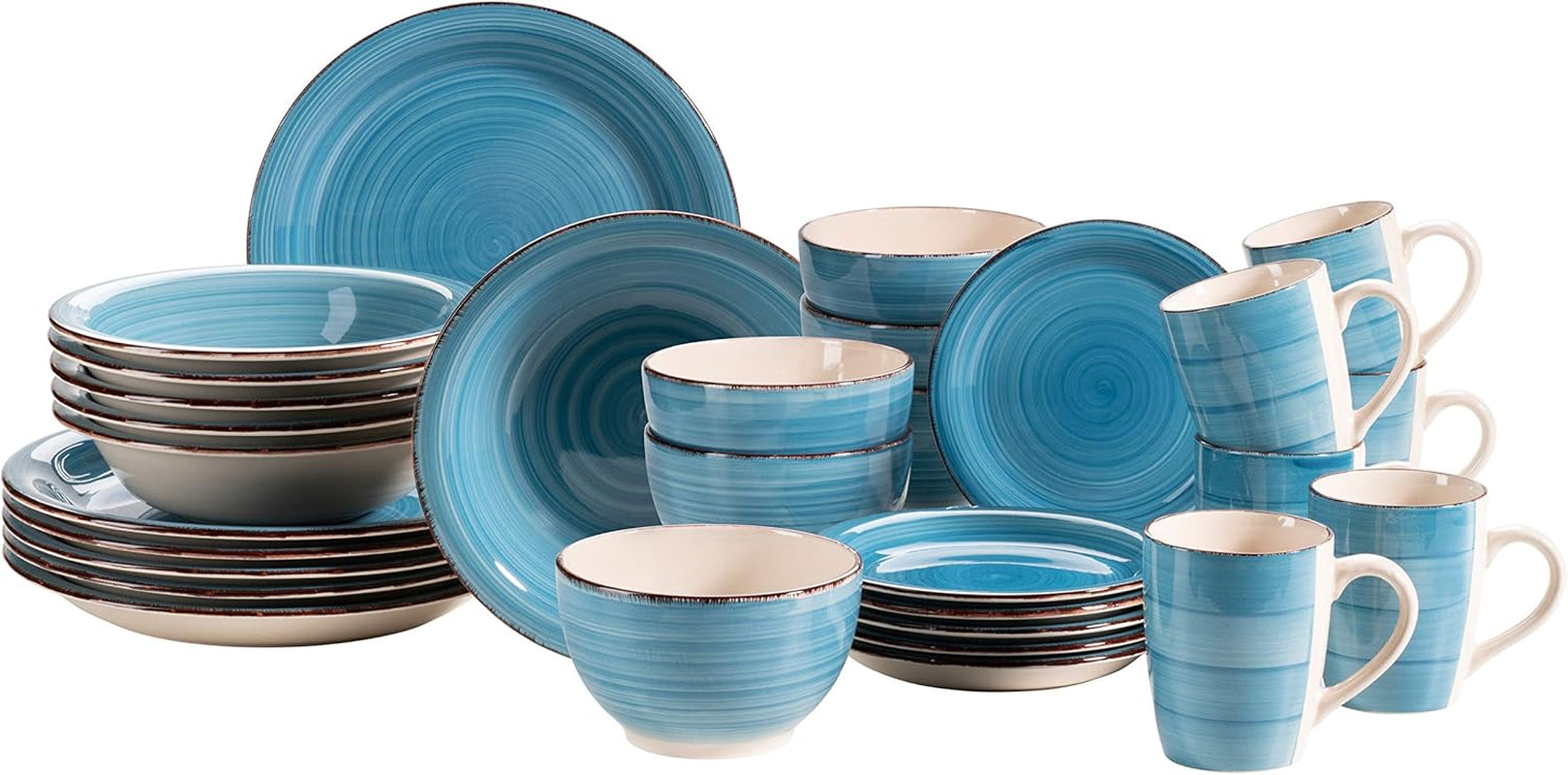 MÄSER 931612 Bel Tempo II 30-Teiliges Vintage Geschirr Set Für 6 Personen, Handbemaltes Keramik Kombiservice in Blau, Steingut, Rauchblau Juegos de vajilla Naty Shop Blau