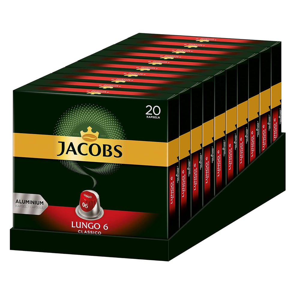Kaffeekapseln Lungo Classico, Intensität 6 von 12, 20 Nespresso®* kompatible Kapseln, 10 x 20 & Kapseln Espresso Classico, Intensität 7,100 Nespresso®* kompatible Kaffeekapseln, 10x10 Getränke