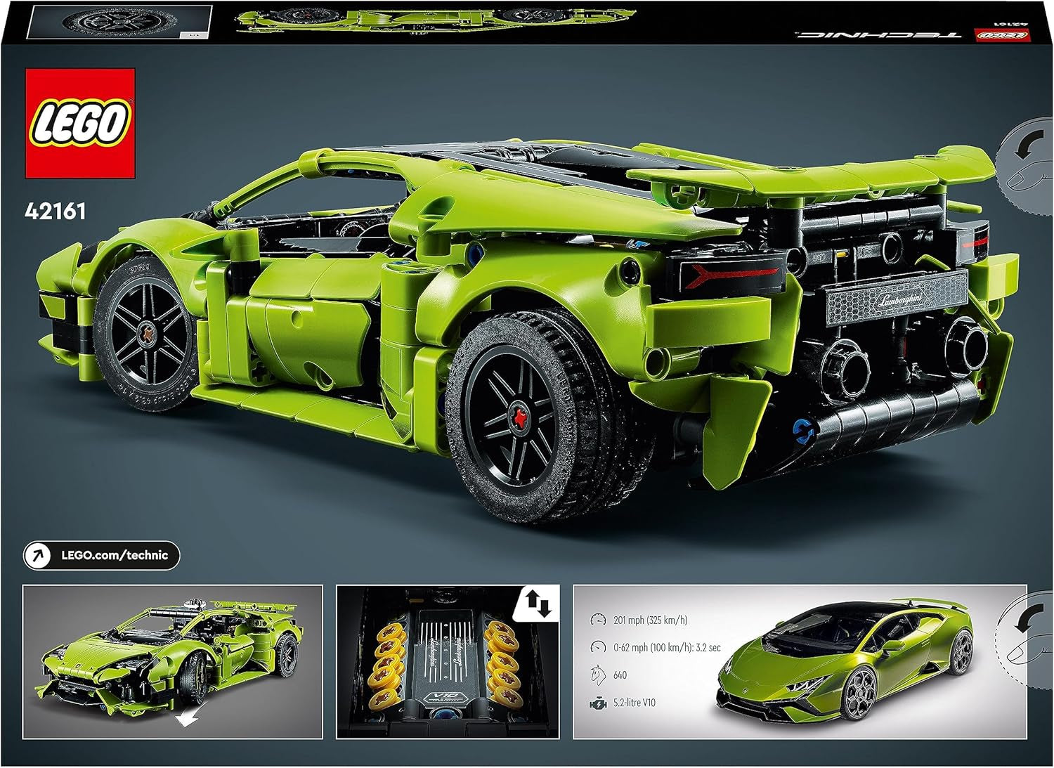 LEGO 42161 Technic Lamborghini Huracán Tecnica Kit de modelo de coche de juguete Set de construcción de coches de carreras para niños niñas Colección de aficionados a los deportes de motor Juegos de construcción de regalo Besuche den LEGO-Store