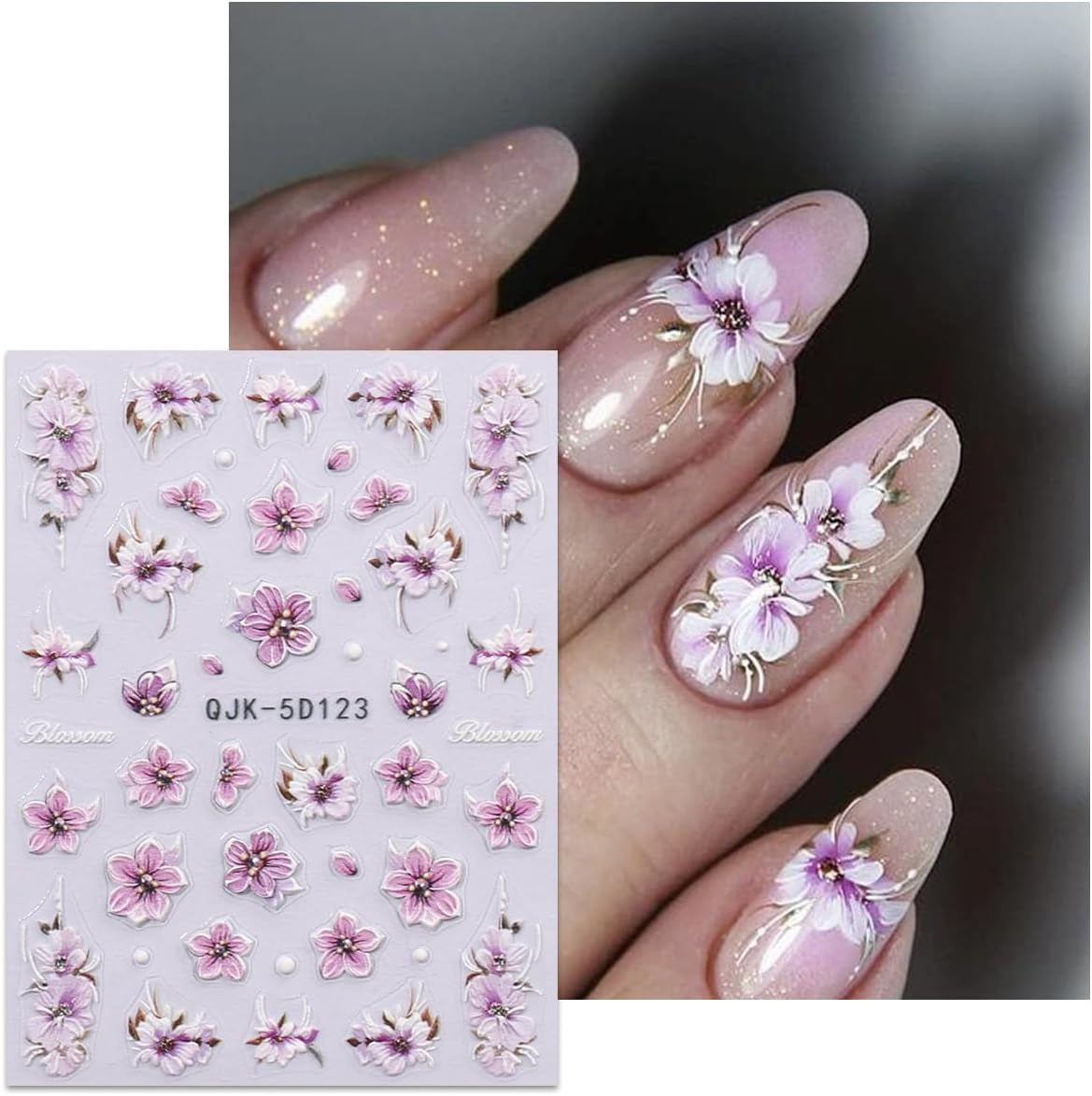 JMEOWIO 3D Nagelsticker Blumen Nail Art Sticker Selbstklebend Nagelaufkleber 5D Stereoskopisch Frühling Sommer Dekoration Nageldesign Zubehör 4 Blatt