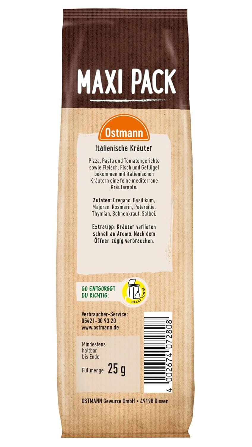 Ostmann Gewürze - Cinturón de cocina italiano | Mediterráneo Kräutermischung zum Würzen von Tomatensauce, Gemüse- und Fleischgerichten | 25 g en Vorteilsbeutel