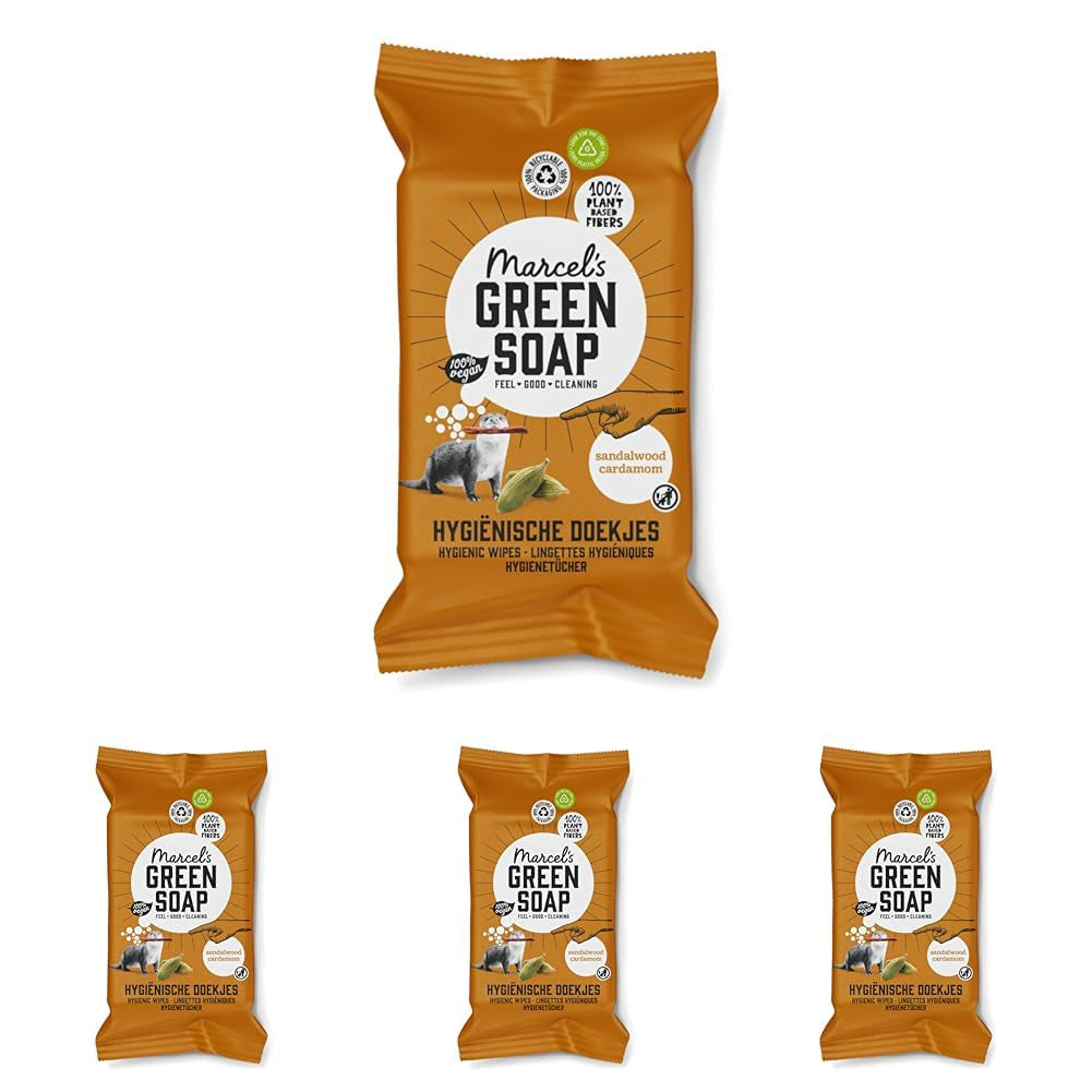 Toallitas húmedas para manos Marcel's Green Soap, paquete de 60, vainilla y flor de cerezo, a base de plantas, orgánicas