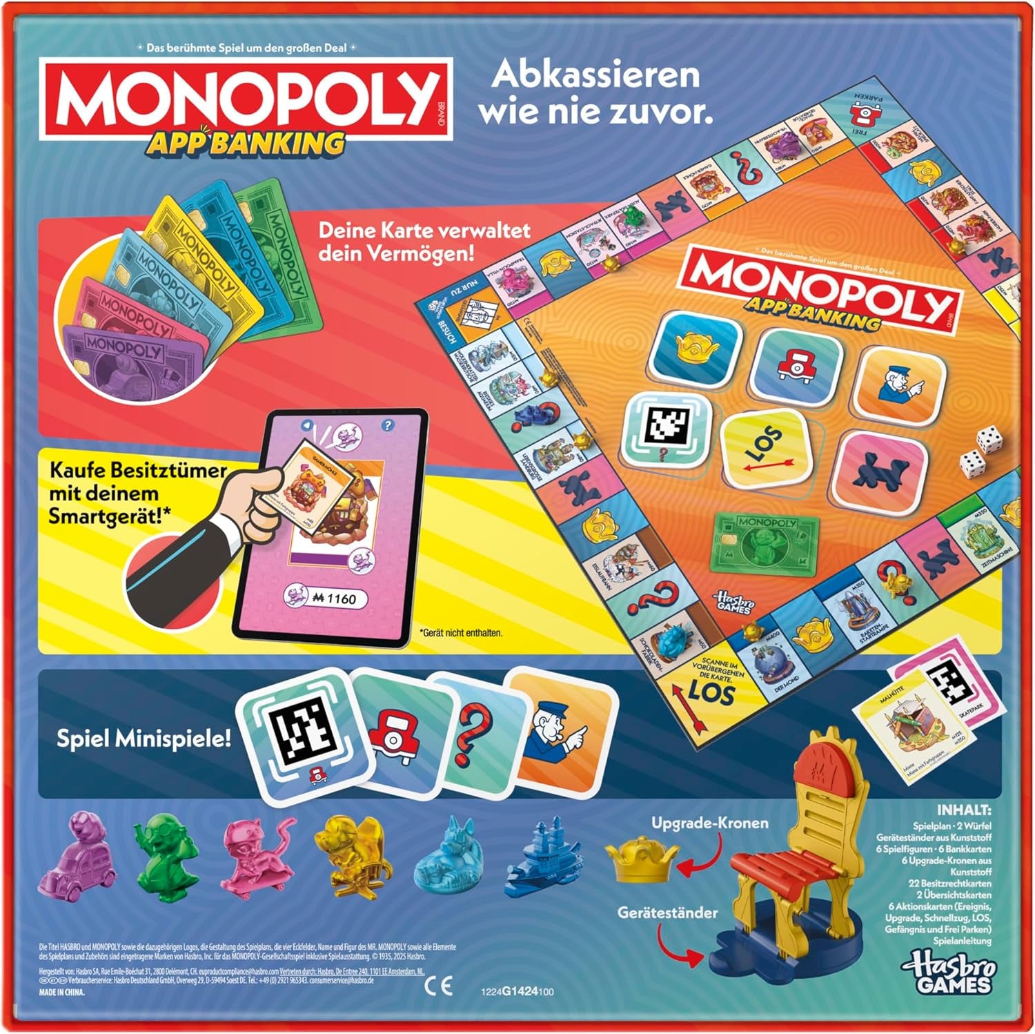 Monopoly Board Game App Banking: versión alemana, versión moderna del clásico juego electrónico para niños a partir de 8 años, de 2 a 6 jugadores