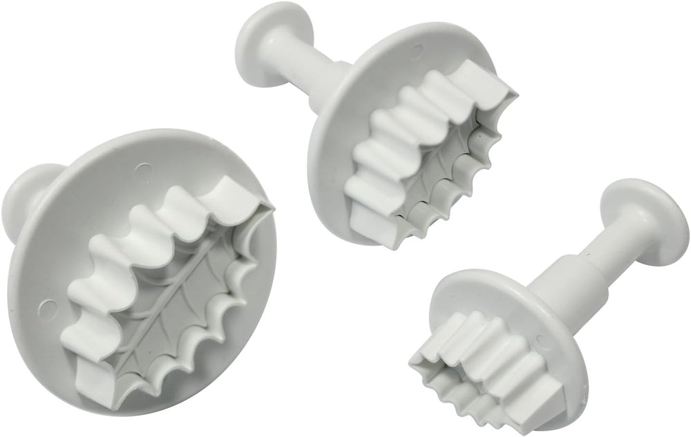 HL544 Forme de embosat cu frunză de ilex cu nervuri, dimensiuni mici, medii și mari, plastic, albe, set de 3