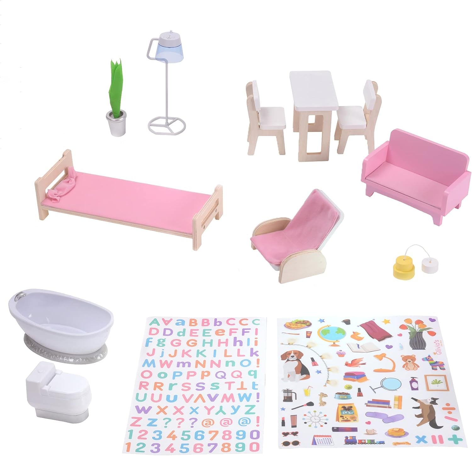 Olivia'S Little World Dreamland Farmhouse Kids Interactive Wooden Dollhouse 3 etaje cu 13 accesorii de mobilier pentru păpuși alb TD-13632A Casute de papusi Naty Shop