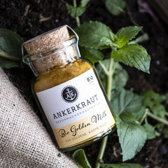Ankerkraut Bio Golden Milk, Gewürz für goldene Milch, con cúrcuma, Zimt und Ingwer, 75 g en vaso con corcho