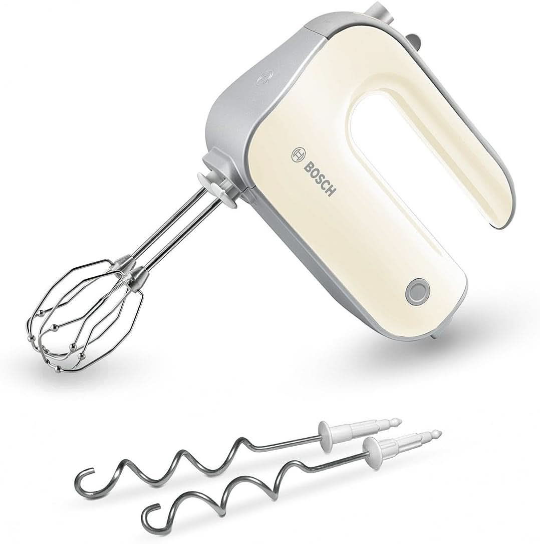 Bosch Handrührer Styline MFQ4835DE, 2X2 Rührbesen, 2 Edelstahl-Nethaken, Spülmaschinengeeignet, 575 W, Weiß Kitchen Naty Shop Smooth Vainilla/Plata