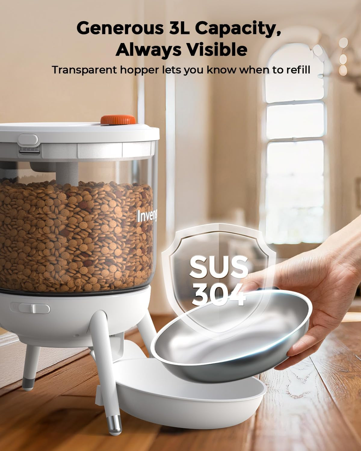 Comedero automático para gatos, Futterautomat Katze mit Zeitsteuerung, 3L Trichter, Doppelstromversorgung, Automatic Trockenfutter für Katzen & Hunde, Katzen Futterautomat, Schwarz (Weiß)