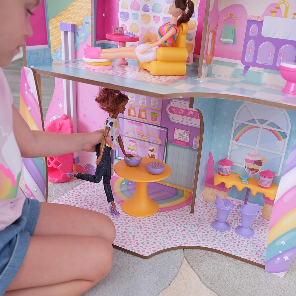 Kidkraft Casa de Muñecas Candy Castle de Madera con Muebles y Accesorios, Casa con Figura de Unicornio Llama, Elevador de Tartas Helado y Silla de Goma para Muñecas, Juguete para 3 años, 20242 Naty Shop Casas de Muñecas