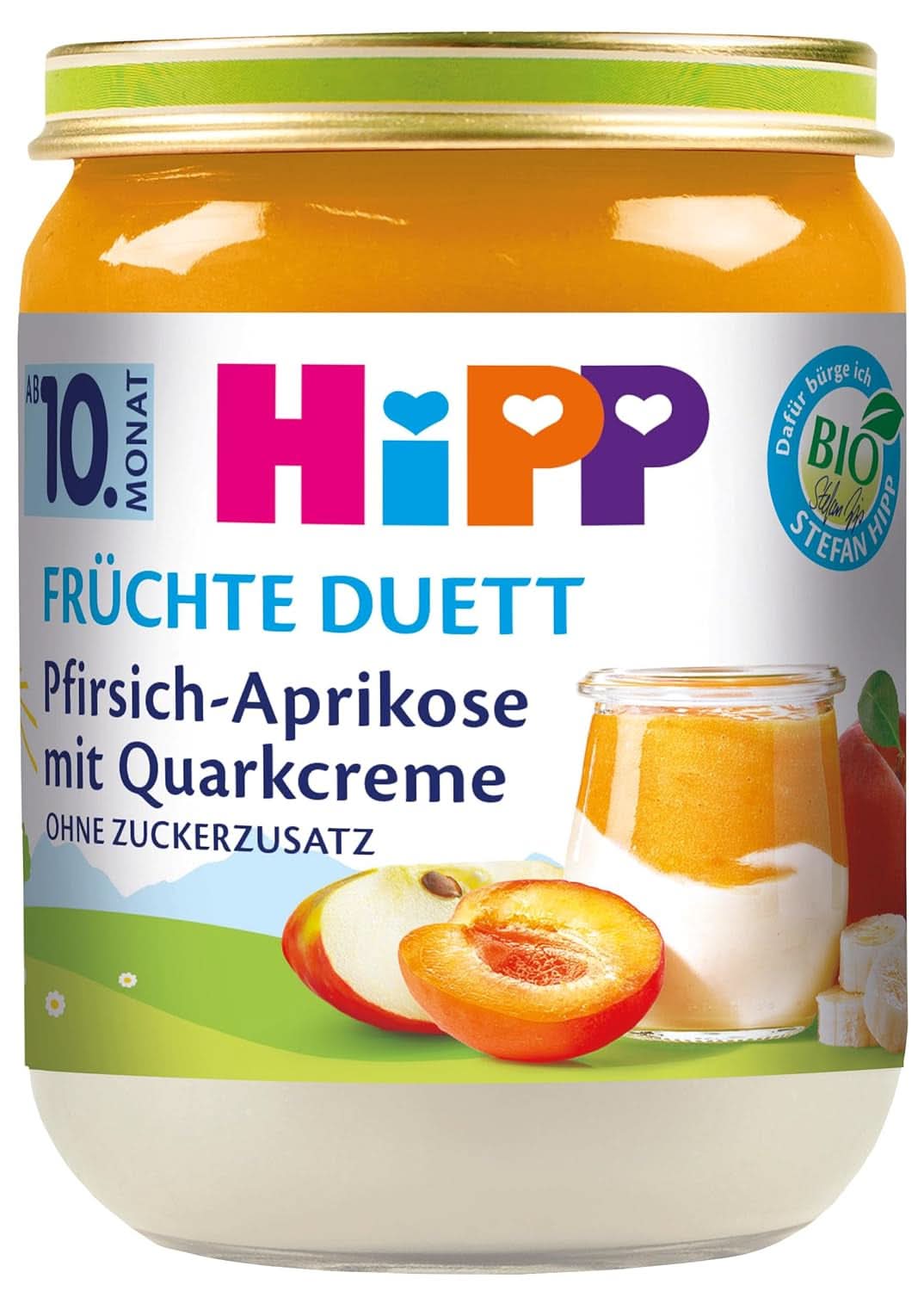 Hipp Organic Fruit Duet Melocotón y Albaricoque con Queso Crema, Paquete de 6 (6 X 160 gramos) Mother and Child Naty Shop 6 x 160 gramos Melocotón y Albaricoque con Queso Crema