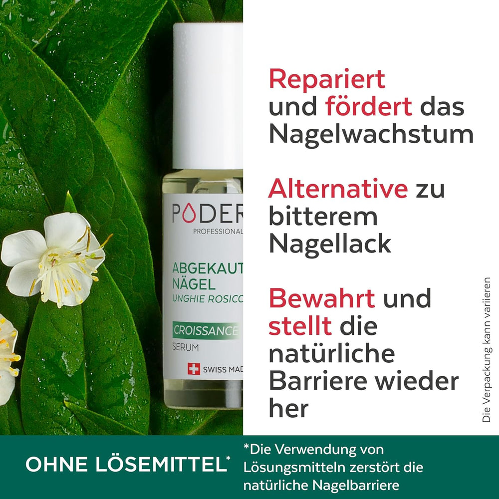 PODERM - STOP ENROJECIMIENTO DE UÑAS - Alternativa a la Laca Amarga - Suero de Cuidado Antiestrés 100% Natural - Activa el Crecimiento - Adultos/Niños - Fabricado en Suiza