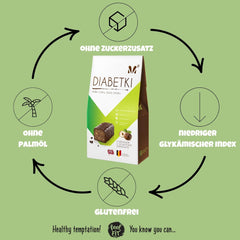 DIABETKI Bombones de avellanas, chocolate sin azúcar, deliciosos dulces para consumidores conscientes y diabéticos, snacks sin gluten y vegetarianos 100g