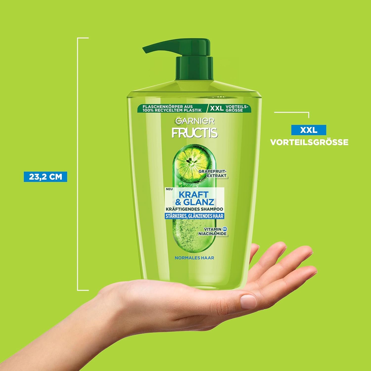 Garnier Fructis Strength And Shine Champú fortalecedor con extracto de pomelo XXL, 1 litro Garnier Ducha y baño