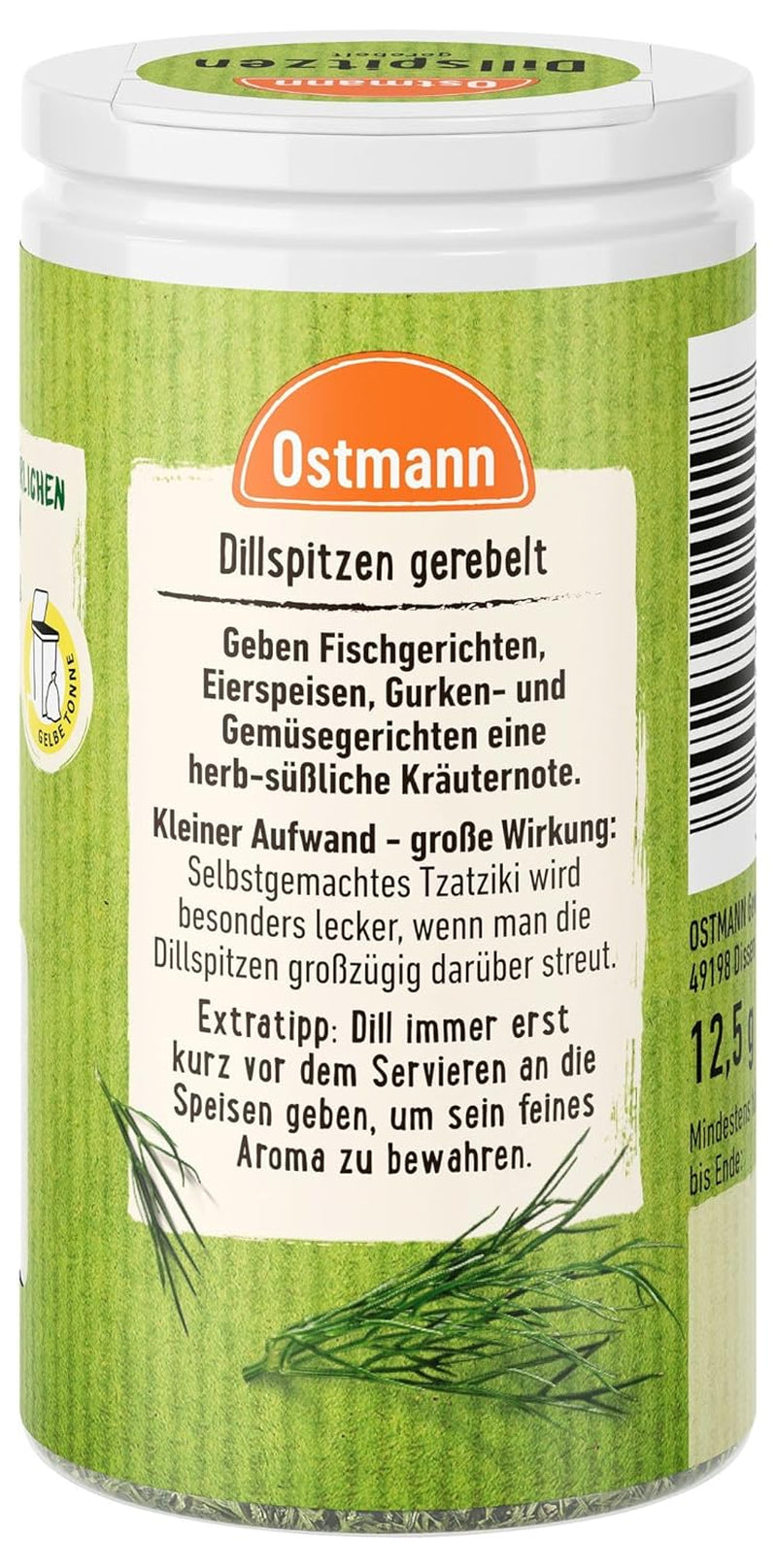 Ostmann Gewürze - Cinturón de cultivo para eneldos | Ideal para ensalada de patatas, platos de pescado y salsa de mostaza 12,5 g en der Streudose