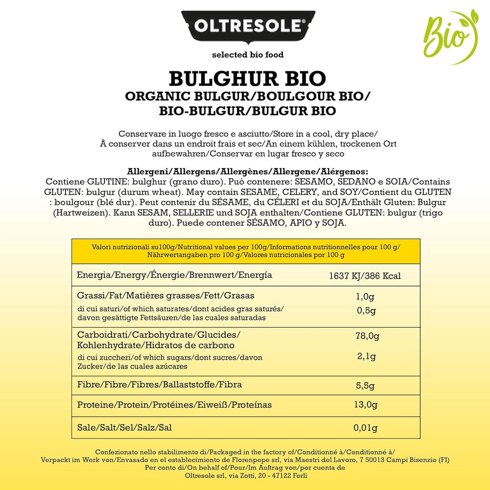 Bulgur italian organic 5 kg, grâu integral, grâu dur, grâu crăpat, ideal pentru prepararea tabbouleh și a mâncărurilor orientale, format practic