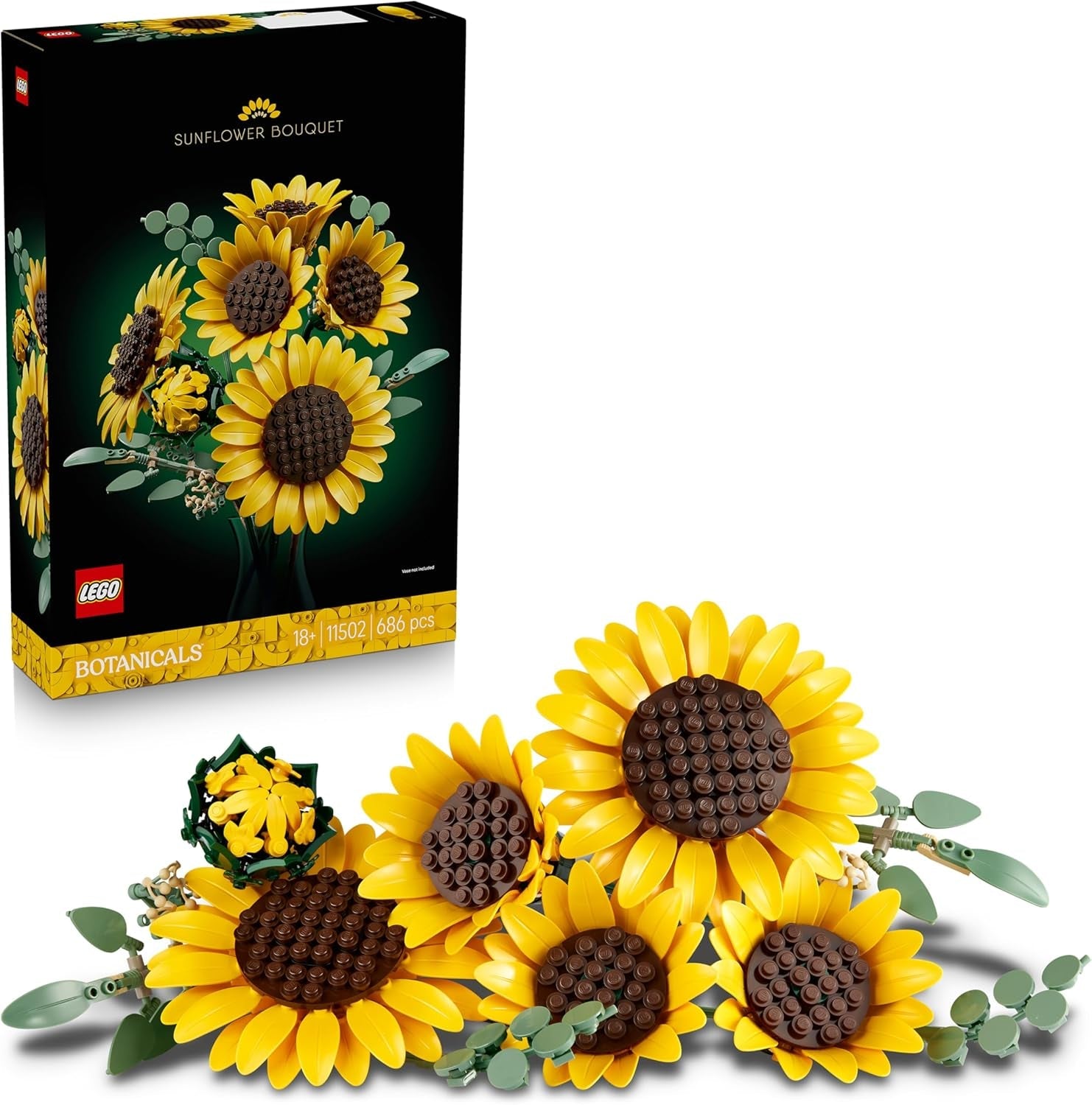 LEGO Botanicals Sonnenblumenstrauß - Kunstblumen Set für Erwachsene - Künstliche Sonnenblumen & Eukalyptuszweige für Deko im Wohn- oder Schlafzimmer - DIY Geschenkidee für Frauen - 11502