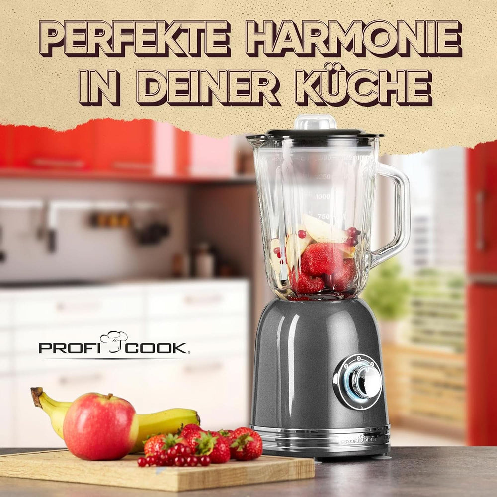 Proficook® Mixer Standmixer Mit Massivem 1,5L Glas-Behälter, Ice Crush & Turbo-Modus - Blender Mit 4Fach Piranha-Messer Aus Edelstahl - Hochleistungsmixer Mit Metallgehäuse 800W, PC UM 1195 Anthrazit Mama si Copilul Naty Shop