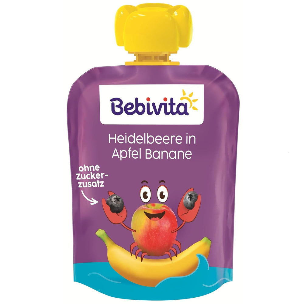 Bolsitas exprimibles de arándanos, manzana y plátano: 16 (4 paquetes, 4 x 90 g cada uno), sin azúcar añadido, sin gluten, ideales para llevar y snacks para llevar