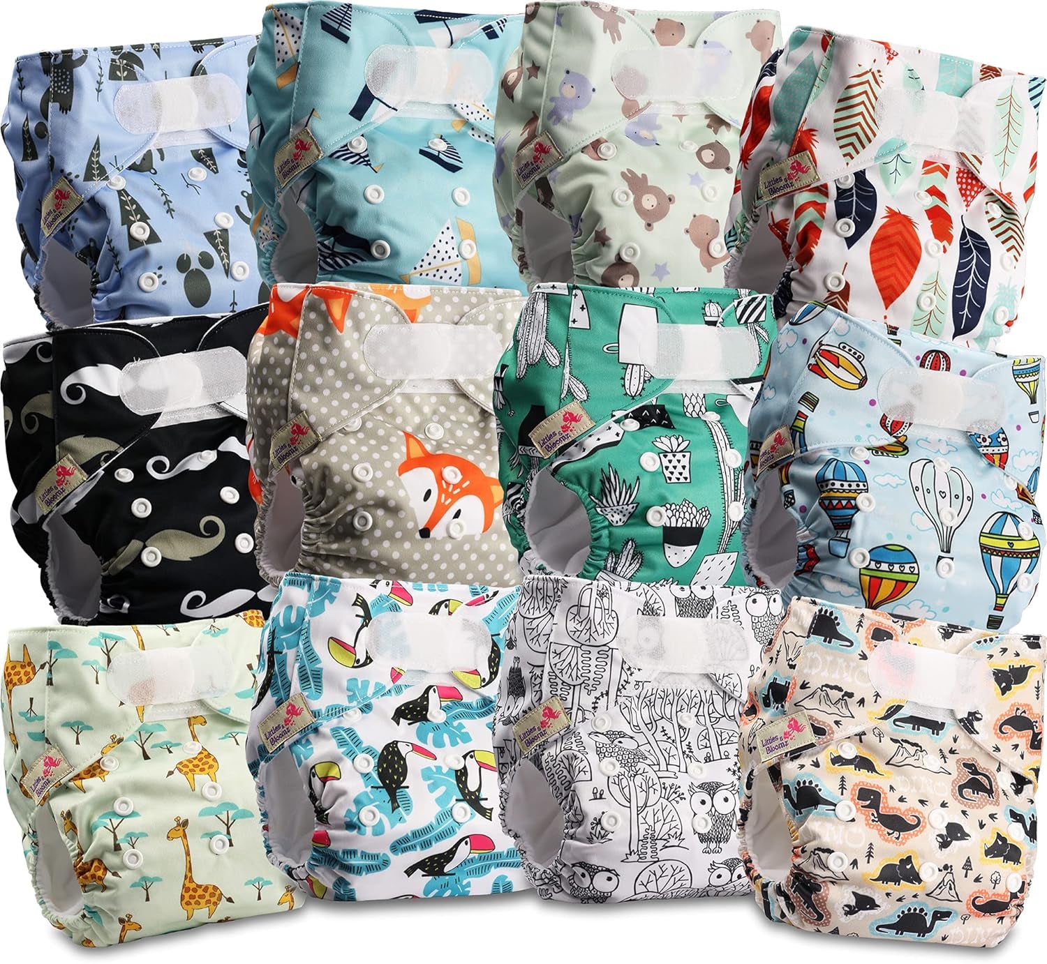 Littles and Bloomz Pañal reutilizable FLV2-0602, cierre de gancho y bucle estándar, 6 pañales