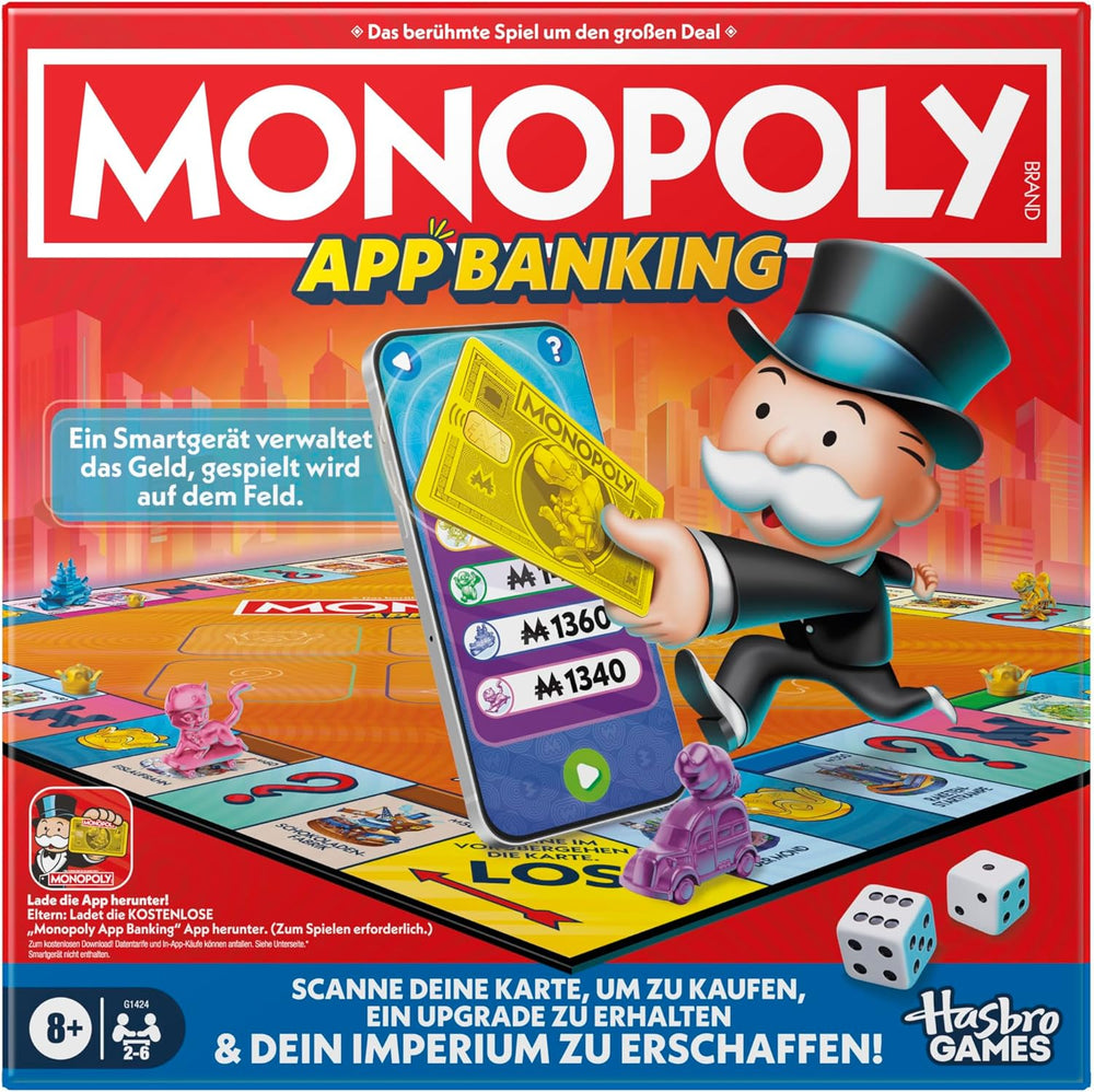 Monopoly Board Game App Banking: versión alemana, versión moderna del clásico juego electrónico para niños a partir de 8 años, de 2 a 6 jugadores