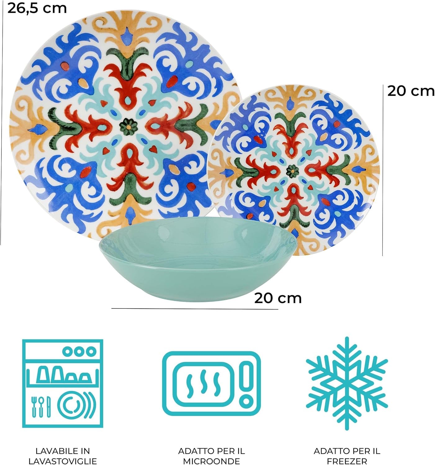 Set de farfurii, 18 piese din porțelan și ceramica, pentru 6 persoane Seturi vesela masa Naty Shop