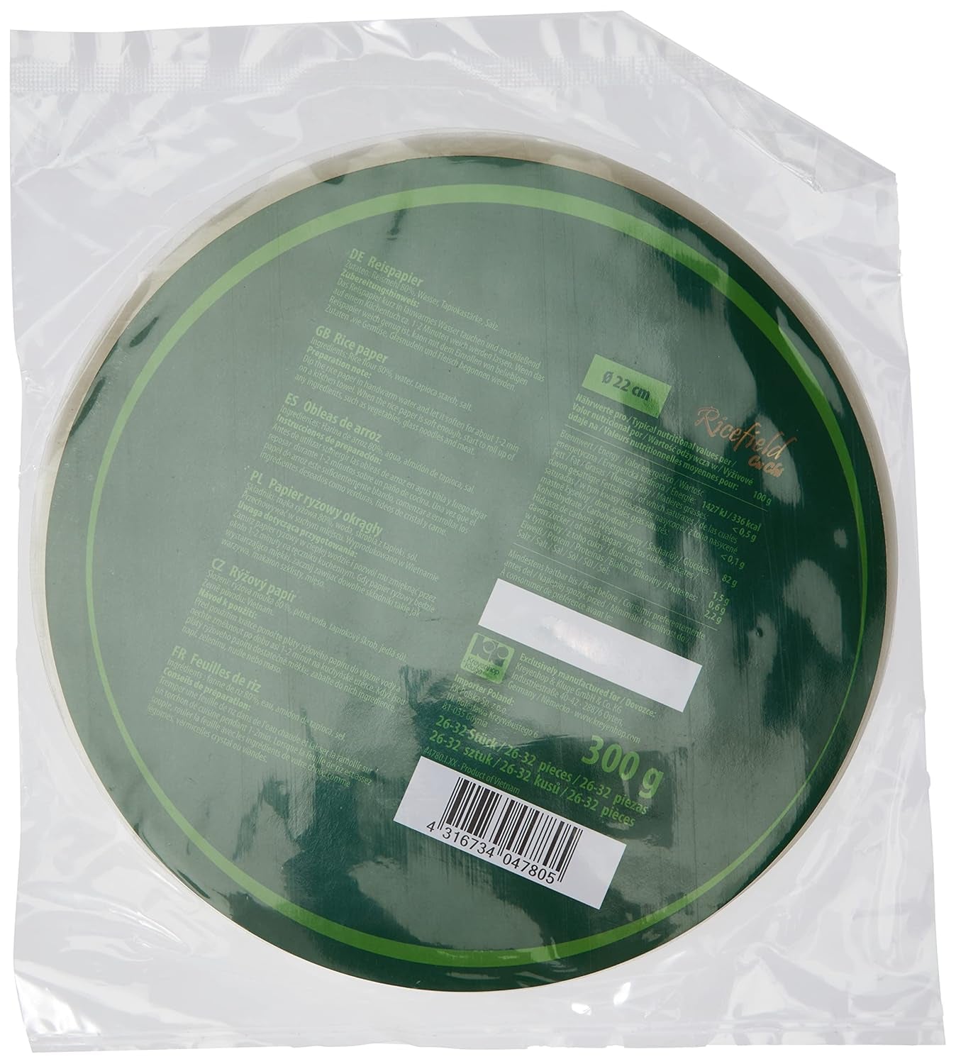 Ricefield Papel De Arroz Redondo 22cm 1 Paquete (300g)