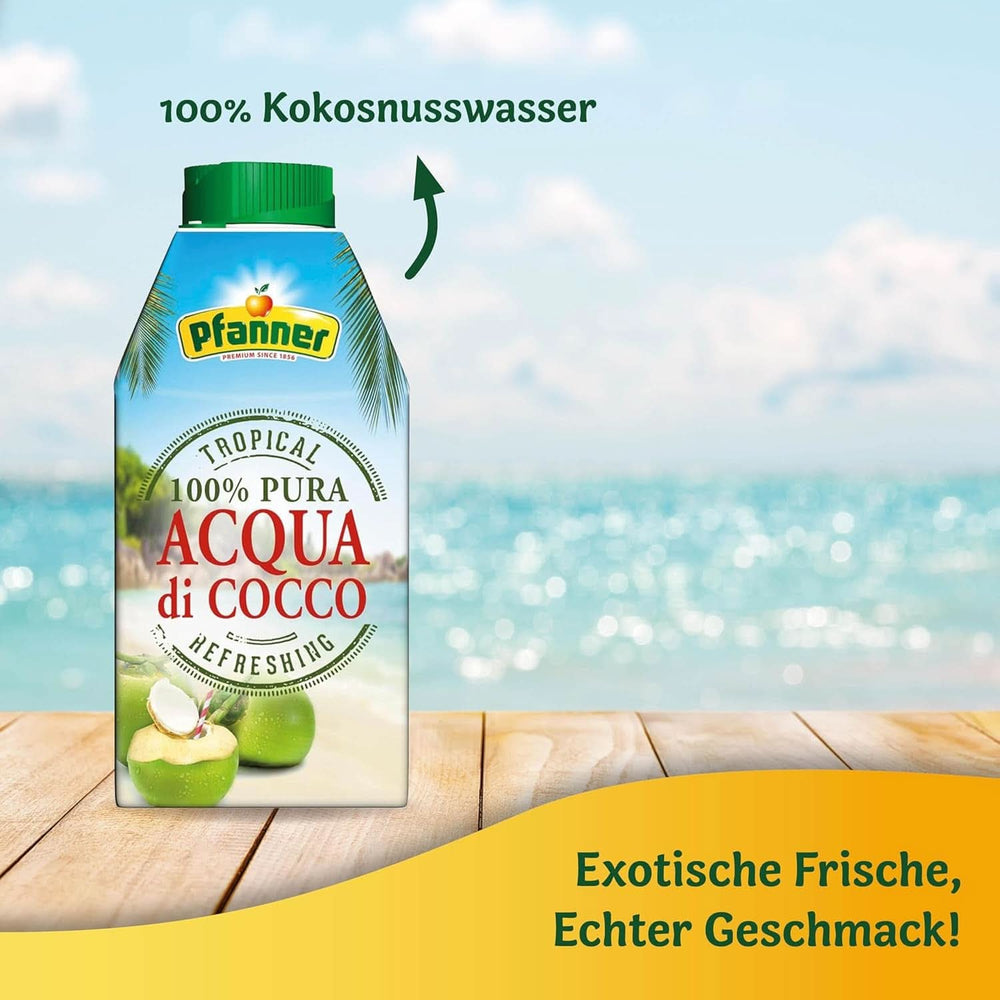 Bebida de agua de coco Pfanner (8 X 500 ml) - Agua de coco sin azúcar Naty Shop