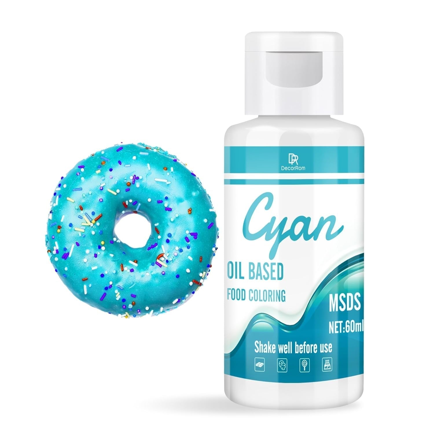 Fettlösliche Lebensmittelfarbe Für Schokolade - 60Ml Ölbasis Lebensmittelfarben Für Fondant, Torten Dekoration, Backen - Flüssige Food Coloring Für Kakaobutter, Buttercream, Kuchen (Schwarz) Naty Shop Cyan