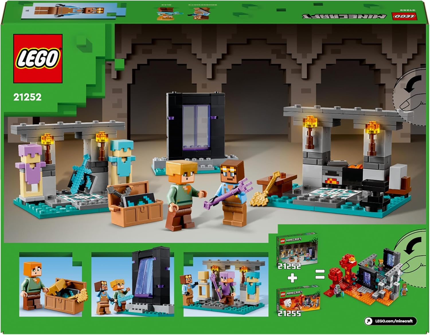 LEGO Minecraft The Armory Playset con figuras de héroes, armas de juguete y figura de Alex, juguete de acción para niños y niñas, regalo para jugadores y niños 7 años 21252 Juegos de construcción Besuche den LEGO-Store