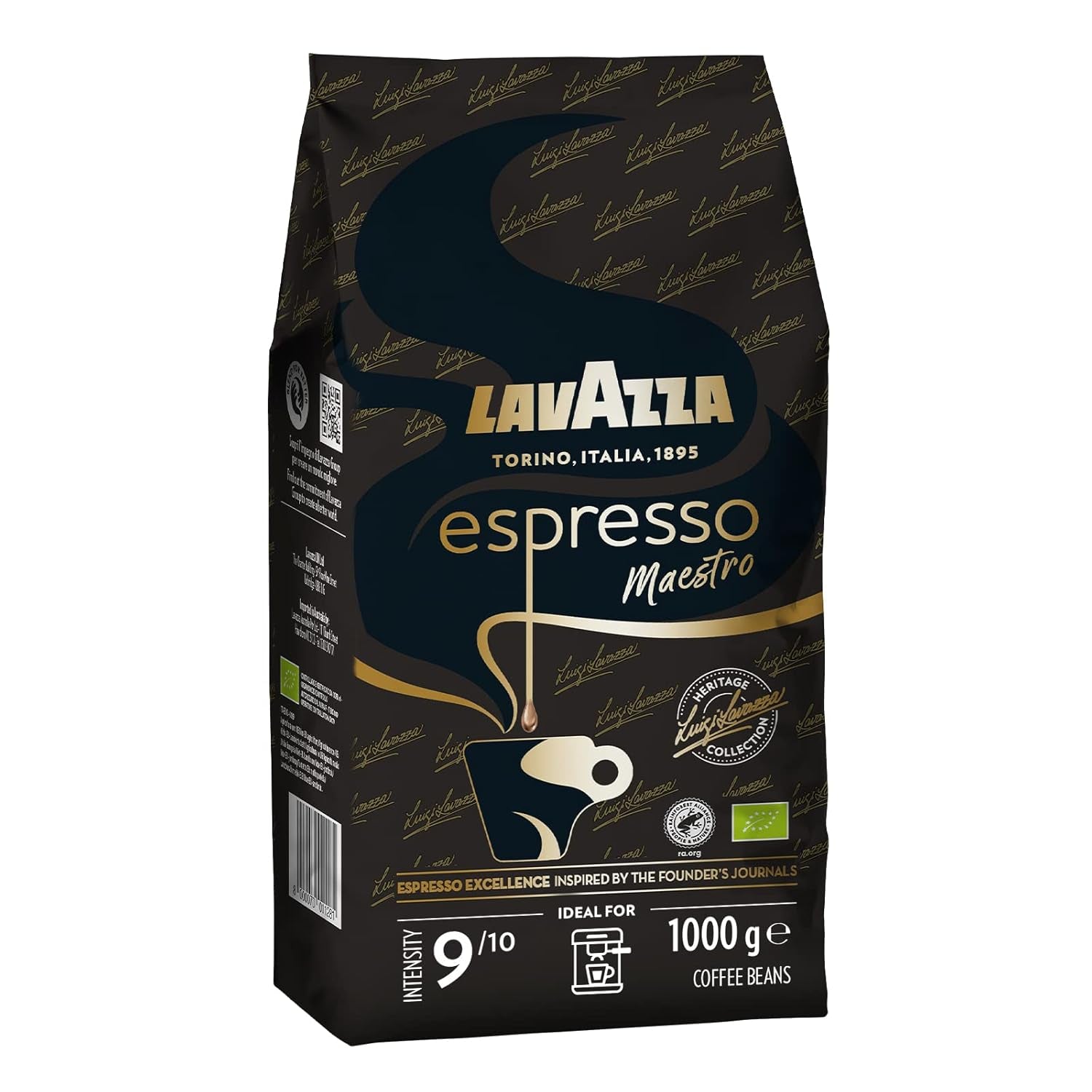 Lavazza Espresso, café en grano para máquinas de espresso, equilibrado y aromático aroma a frutas y flores, 100% Arábica y Robusta ecológico Café Naty Shop 1 Kg Maestro