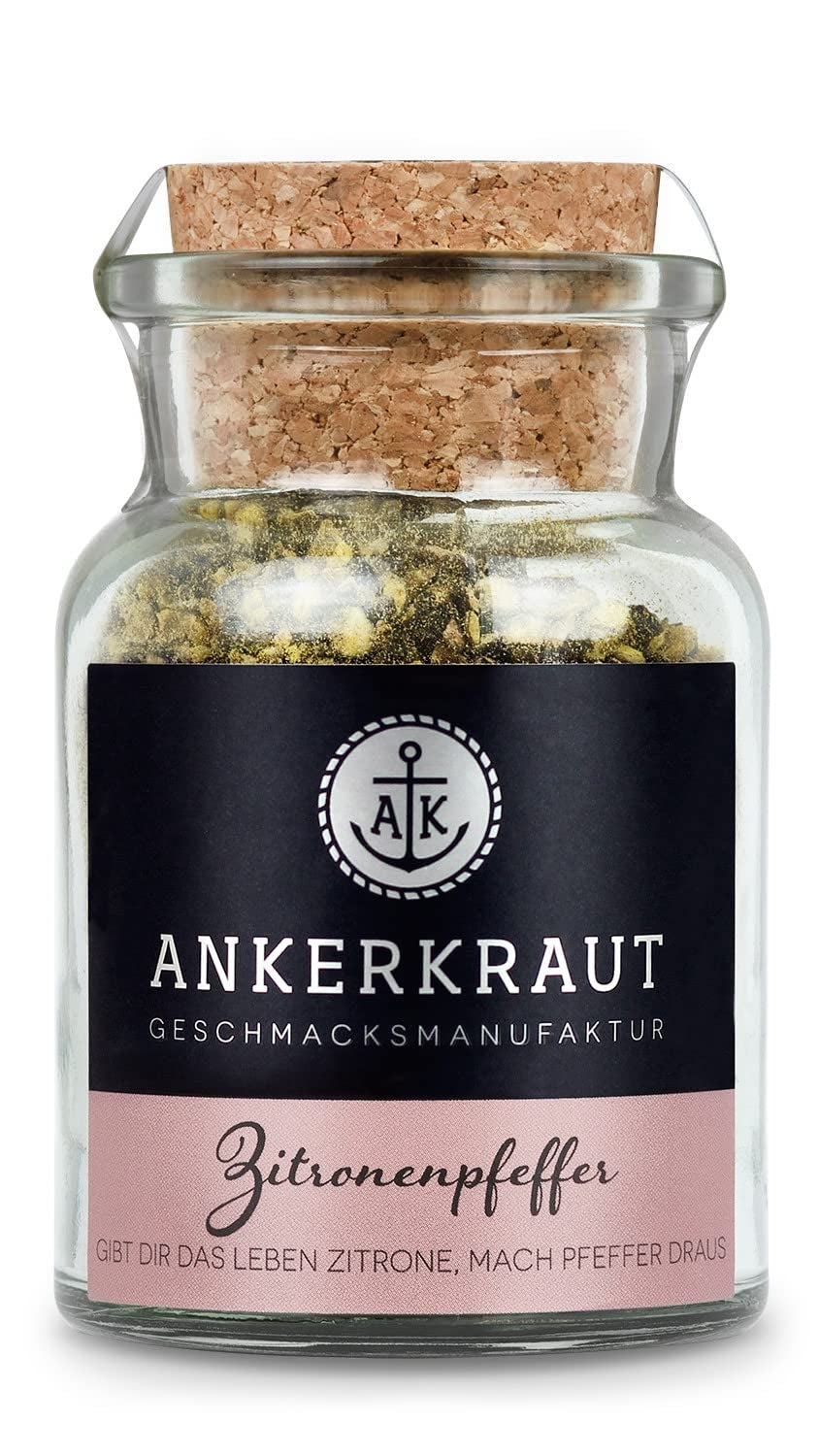 Ankerkraut Zitronenpfeffer, 85 g en vaso de corcho, Pfeffer-Mischung Citrus Frische-Kick, Einfach Kochen mit Gesmack & Aroma