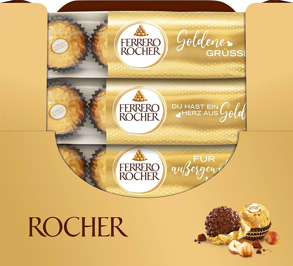 Ferrero Rocher - Bombones especiales crujientes y cremosos de avellanas - Regalo de San Valentín para él y para ella - 16 paquetes de 4 bombones individuales