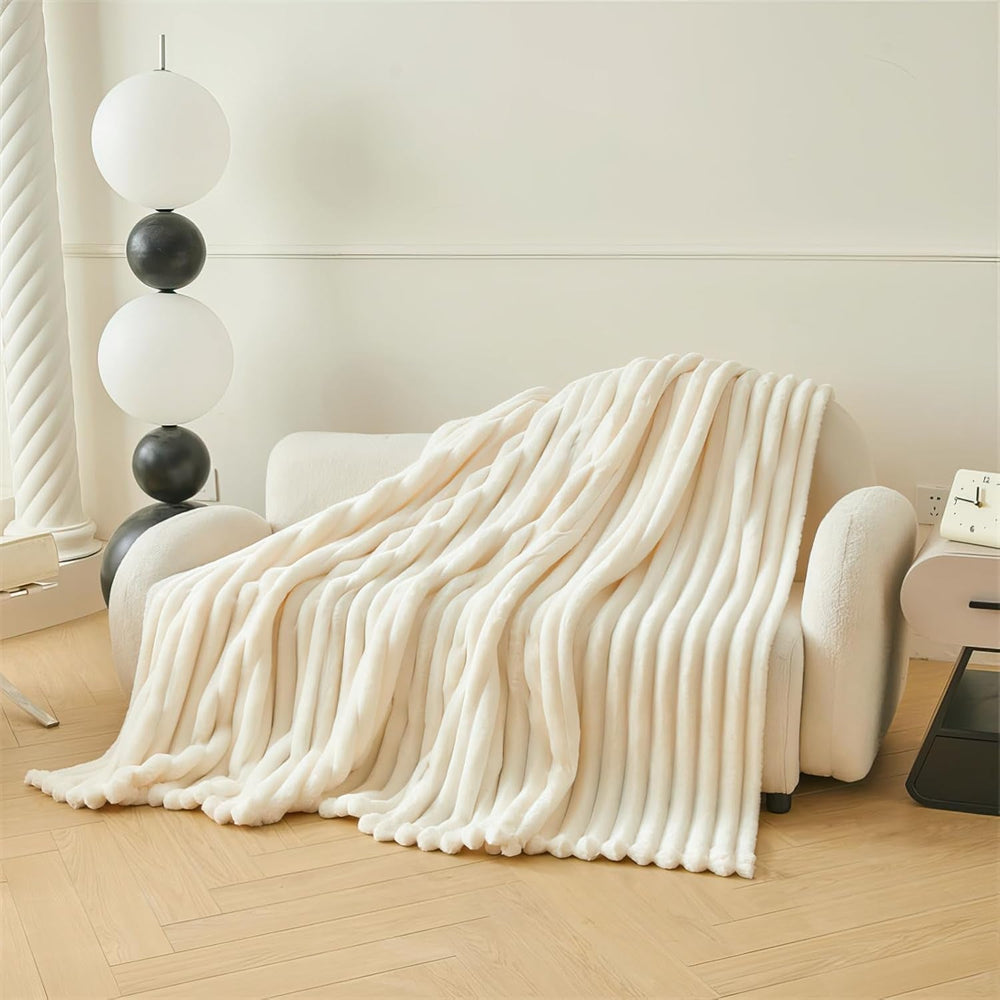 Pătură confortabilă 200X230 Cm - Pătură caldă și pufoasă pentru cuvertură de pat și canapea Pătură pentru mamă, femei și iubită (bej, 200X230Cm) Paturi si Cuverturi KEAYOO