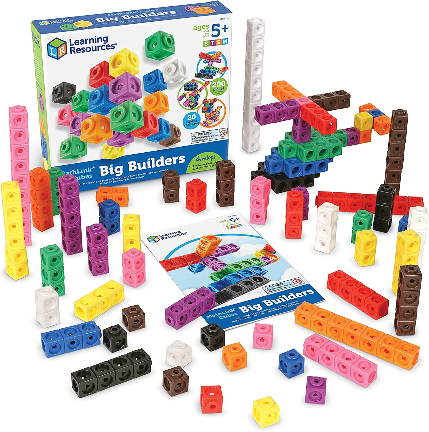 Recursos de aprendizaje MathLink Steckwürfel Big Builders para Baumeister, ab 5 Jahren, Konstruktionsspielzeug für frühes Mint-Lernen, 200 Teile